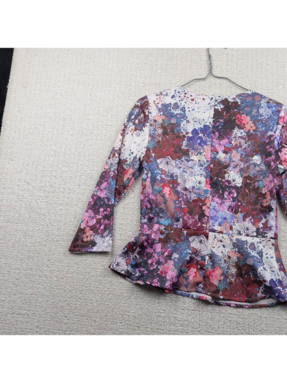 H&M Top Floral Peplum Blouse Boho Folk Indie Flowy Floral Artsy AOP Women Sz 4 - Picture 9 of 11